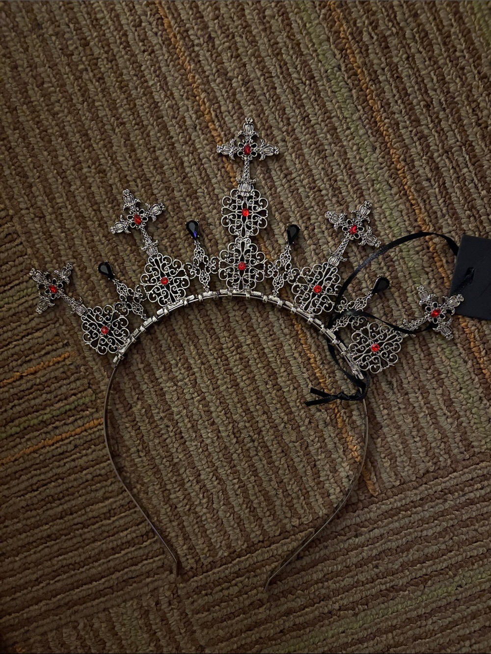 Dolls Kill Widow Black and Red Jeweled Tiara Headband